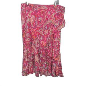 Women's Chaps Y2K Pink Paisley Ruffle Fairycore Midi Skirt Size XL
